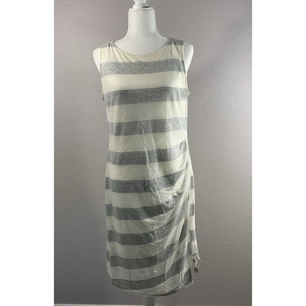 Symphony & Note Women's Ivory & Gray Striped Linen Blend Lined Tank Dress Small